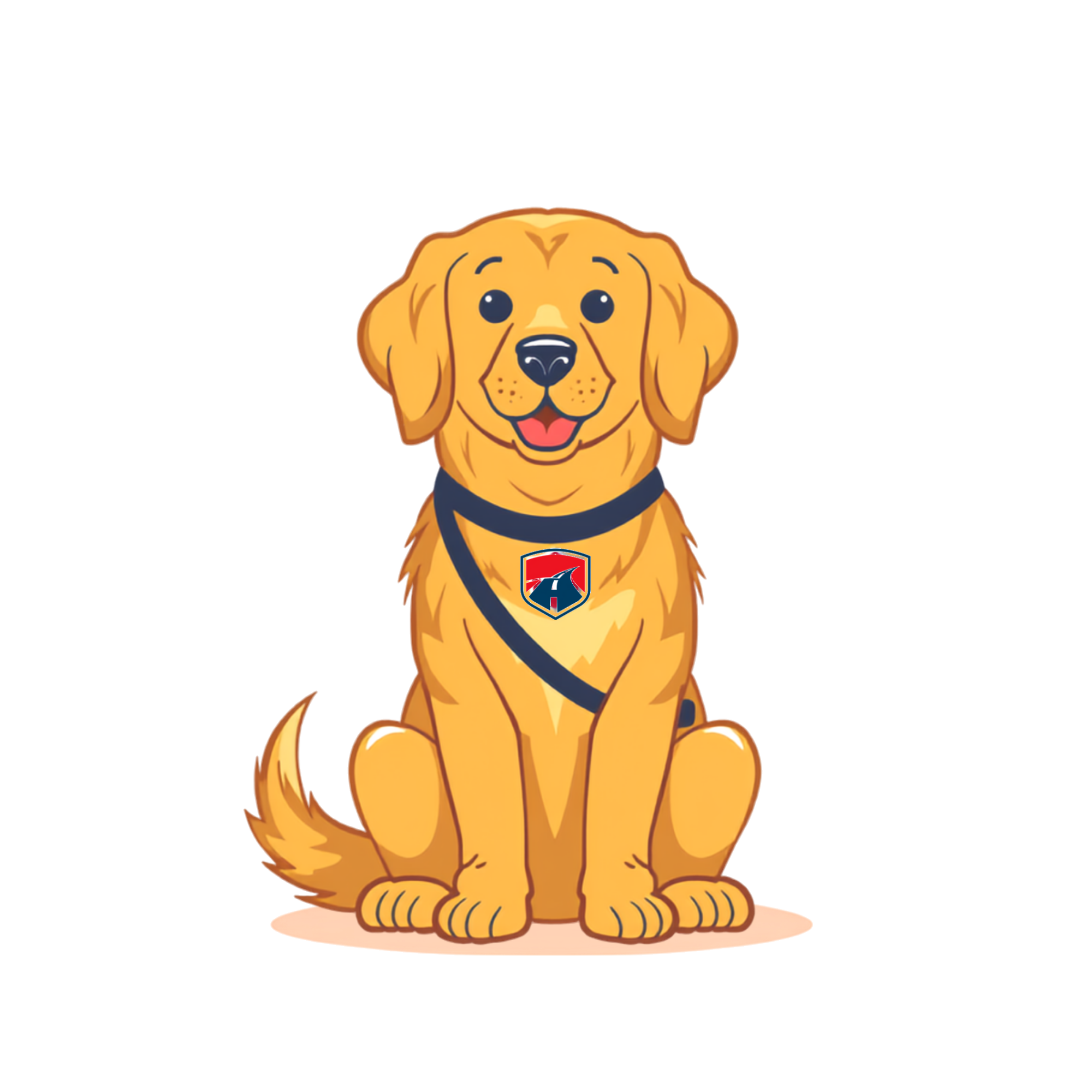 Border Secure Auto mascot — golden retriever with seatbelt